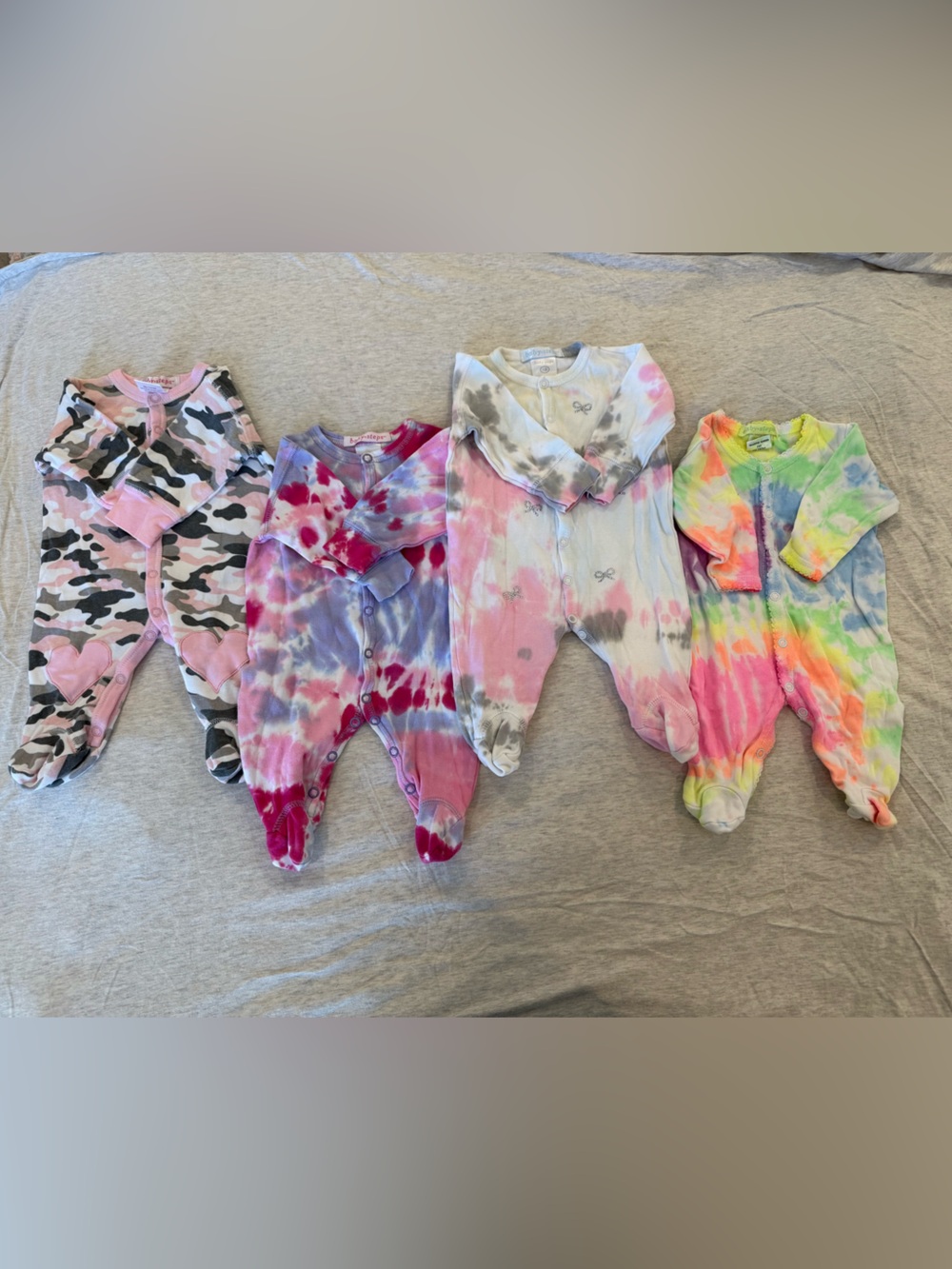 Baby Steps Pink Camo & Pastel Tie-Dye Baby Sleepsuits